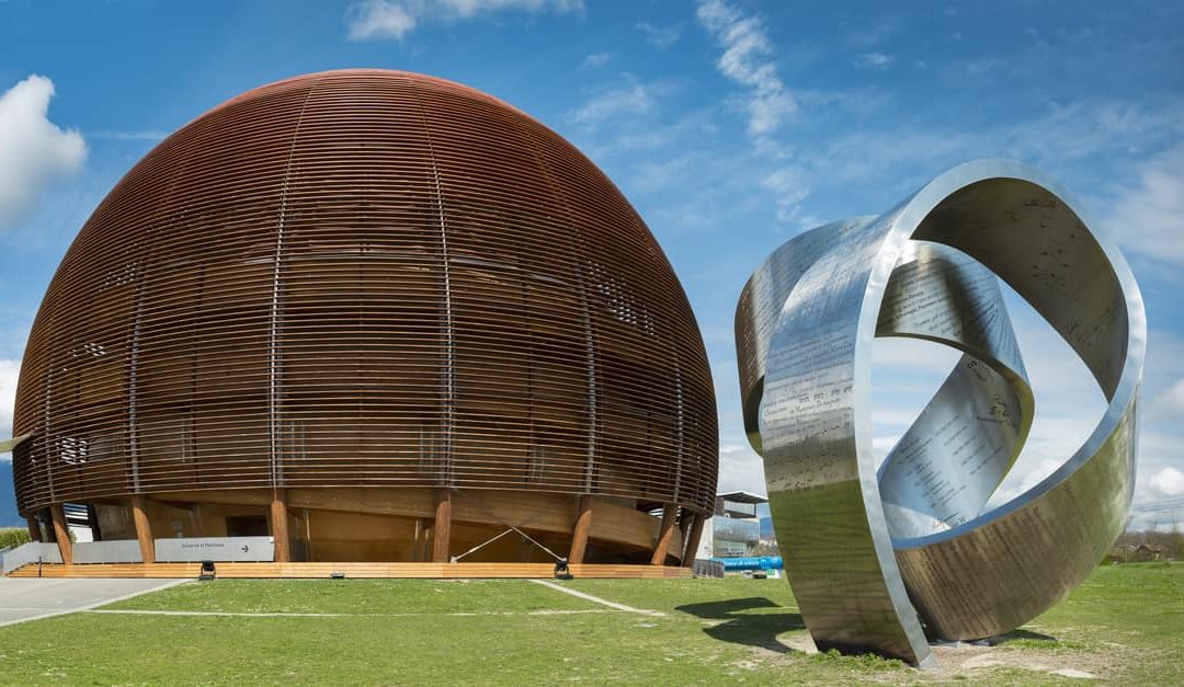 the globe of science & innovation and the 15-tonne steel sculpture in CERN