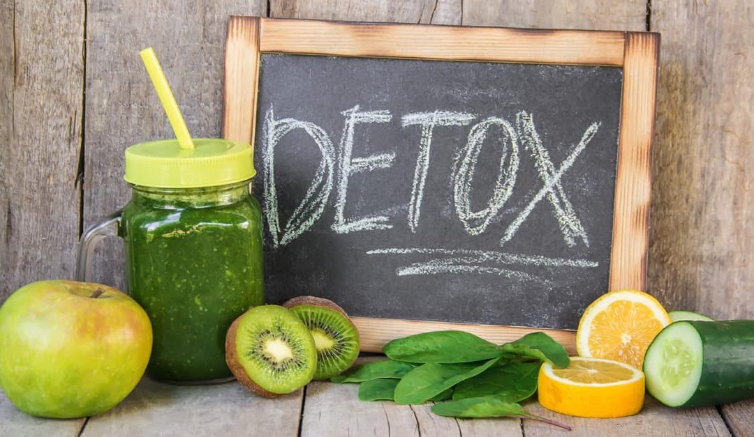 Detox diet, green smoothie with fruits and vegetables