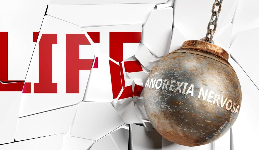Anorexia nervosa and life - pictured as a word Anorexia nervosa written on a wrecking ball to symbolize that Anorexia nervosa has bad effect and can destroy life