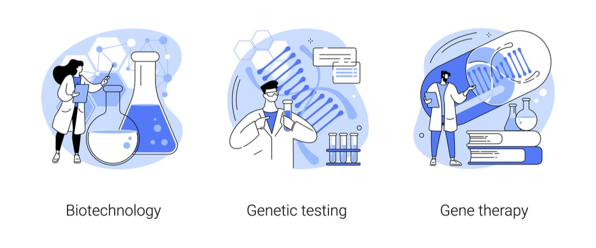Human Genome Project biotechnology, genetic testing, and gene therapy concept vector illustration