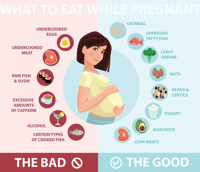 Good and bad nutrition for pregnancy infographic