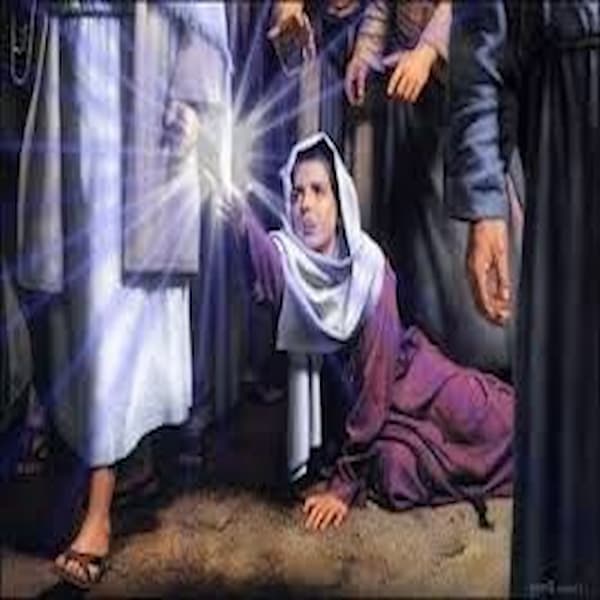 Jesus Heals Woman Woman Touching Jesus' Cloak and Being Healed