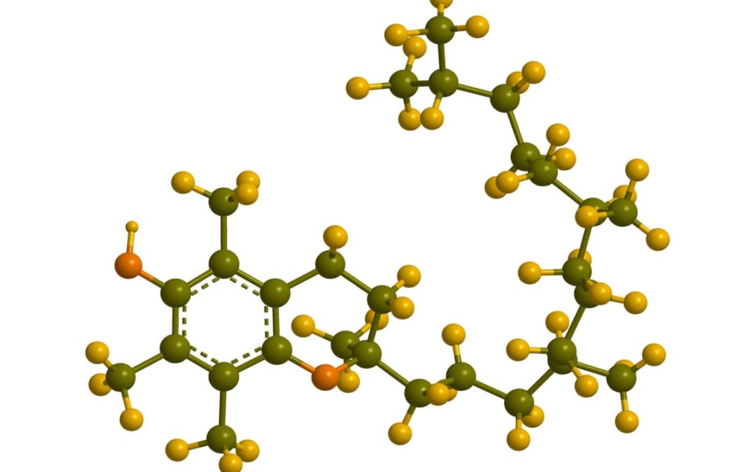 Ball and stick model of d-Alpha-Tocopherol (vitamin E) molecule