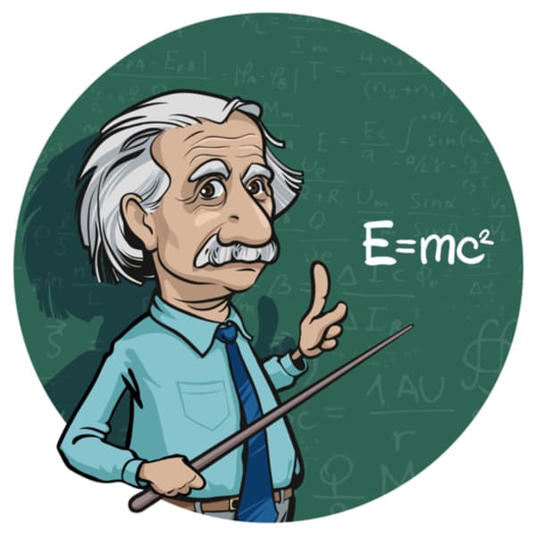 Cartoon of Albert Eistein with the formula he created