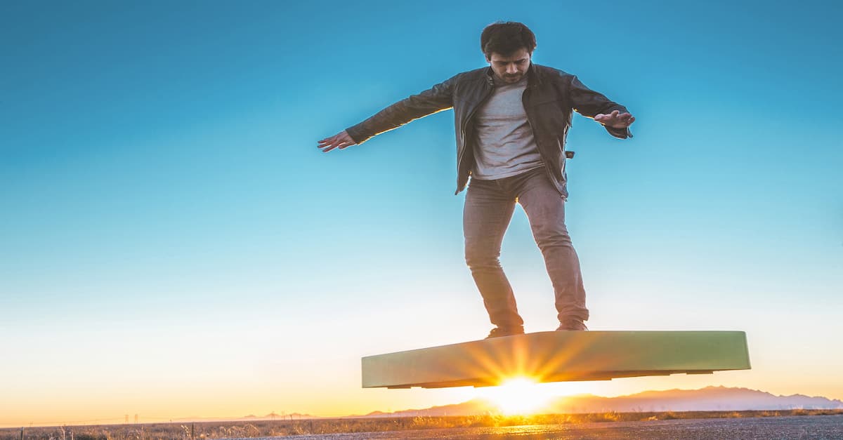 Man on a Acraboard, a Hoverboard that Levitates