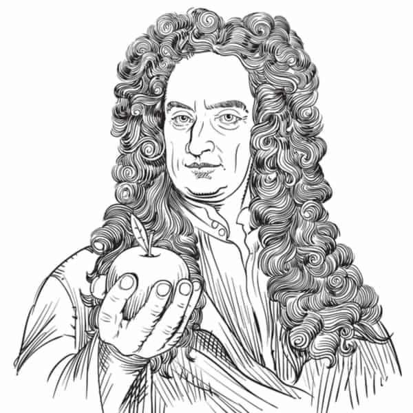 Isaac Newton sketch holding an apple