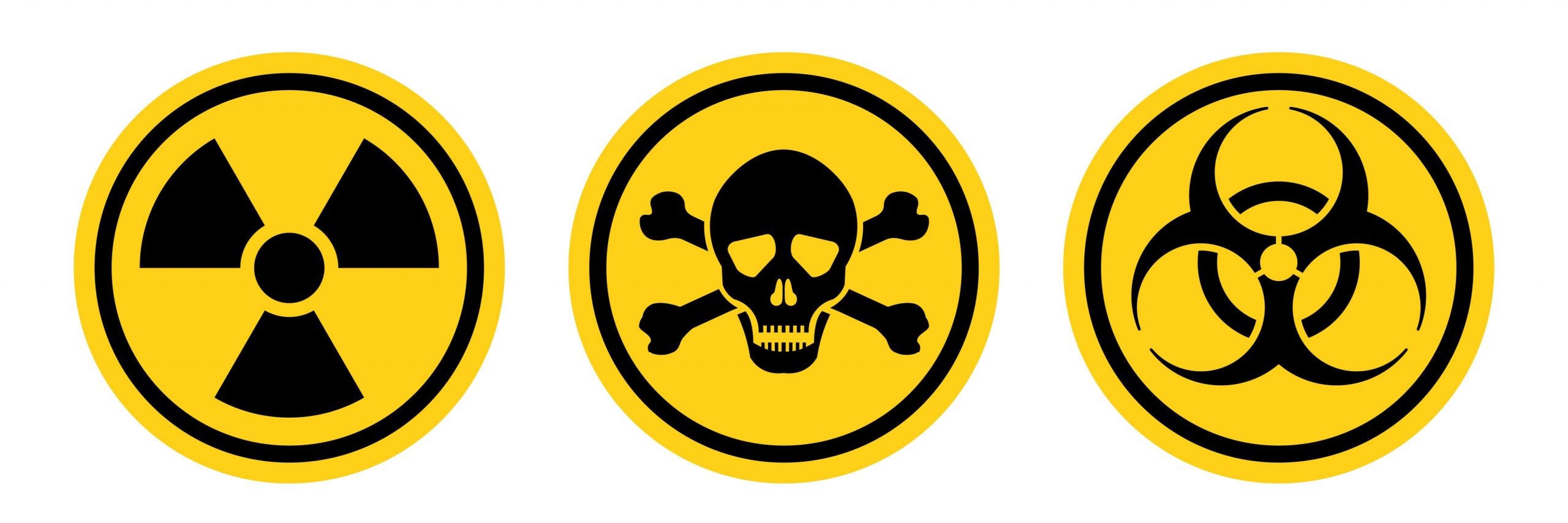 Radiation sign, Toxic sign and Bio hazard vector icon isolated on white background.