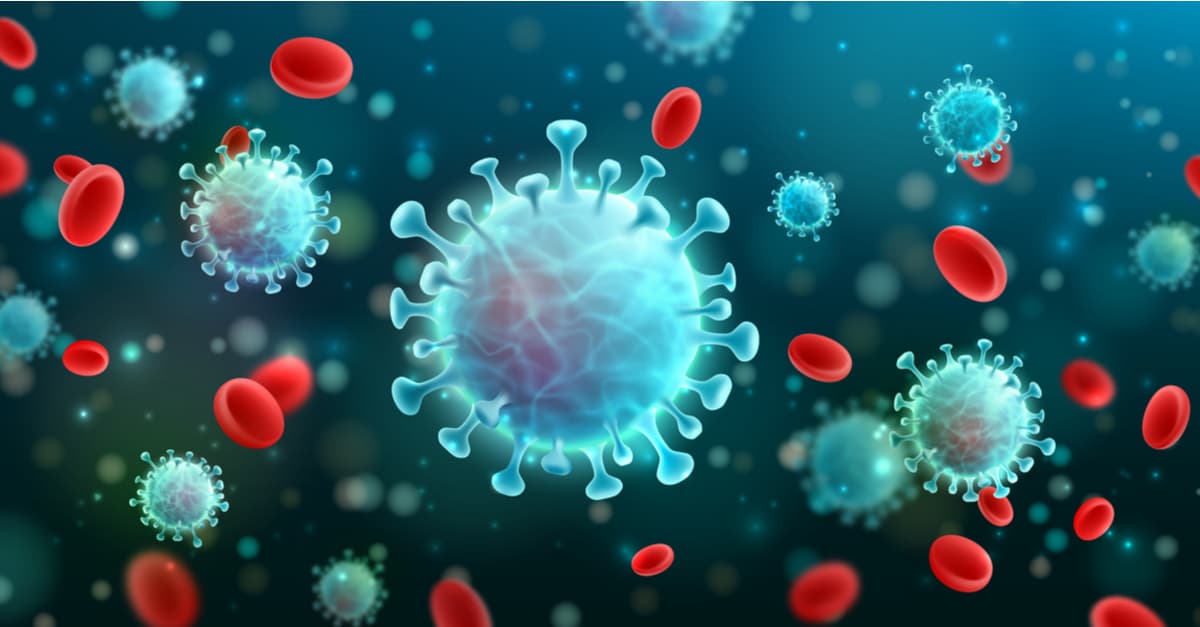  Virus background with disease cells and red blood cell