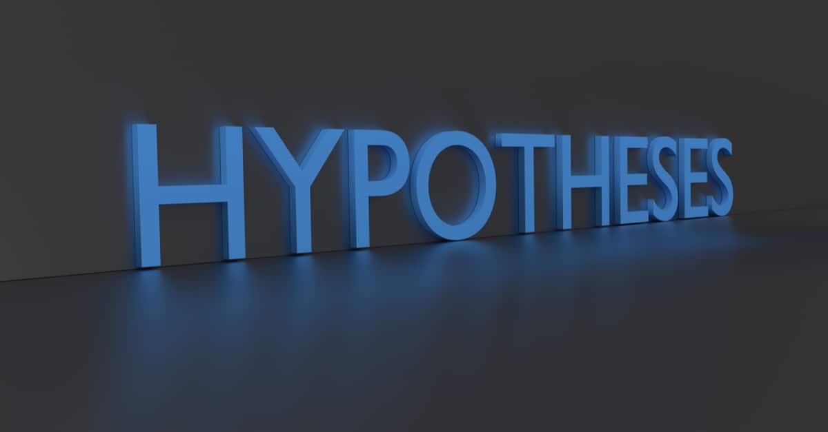 Hypotheses concept word in blue text on a grey background.