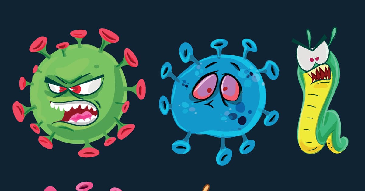 Illustrated set of covid-19 viruses