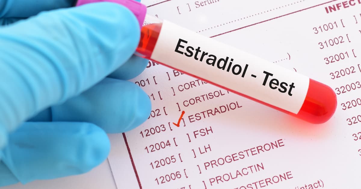 Blood sample with requisition form for estradiol hormone test