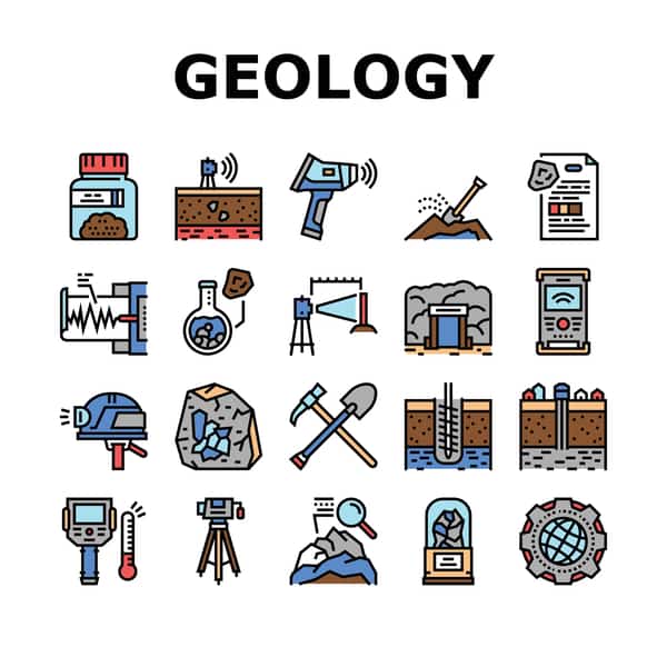 Various geology equipment in a vector image